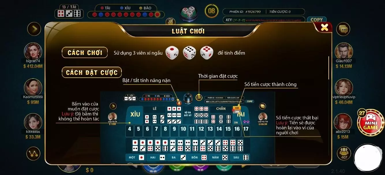 Hướng dẫn chi tiết cách chơi game Sicbo tài xỉu tại Hitclub IOS