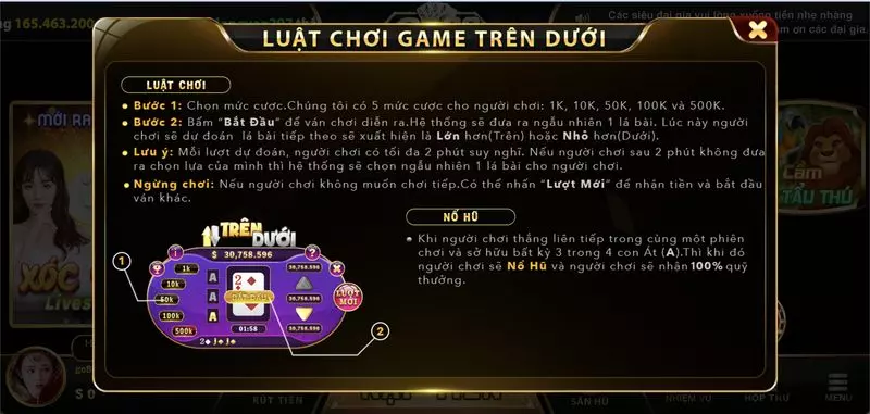 Hướng dẫn chi tiết cách chơi Trên Dưới tại Hit Club