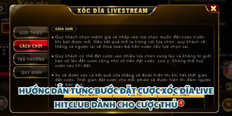 Hướng dẫn từng bước đặt cược xóc đĩa live HitClub dành cho cược thủ